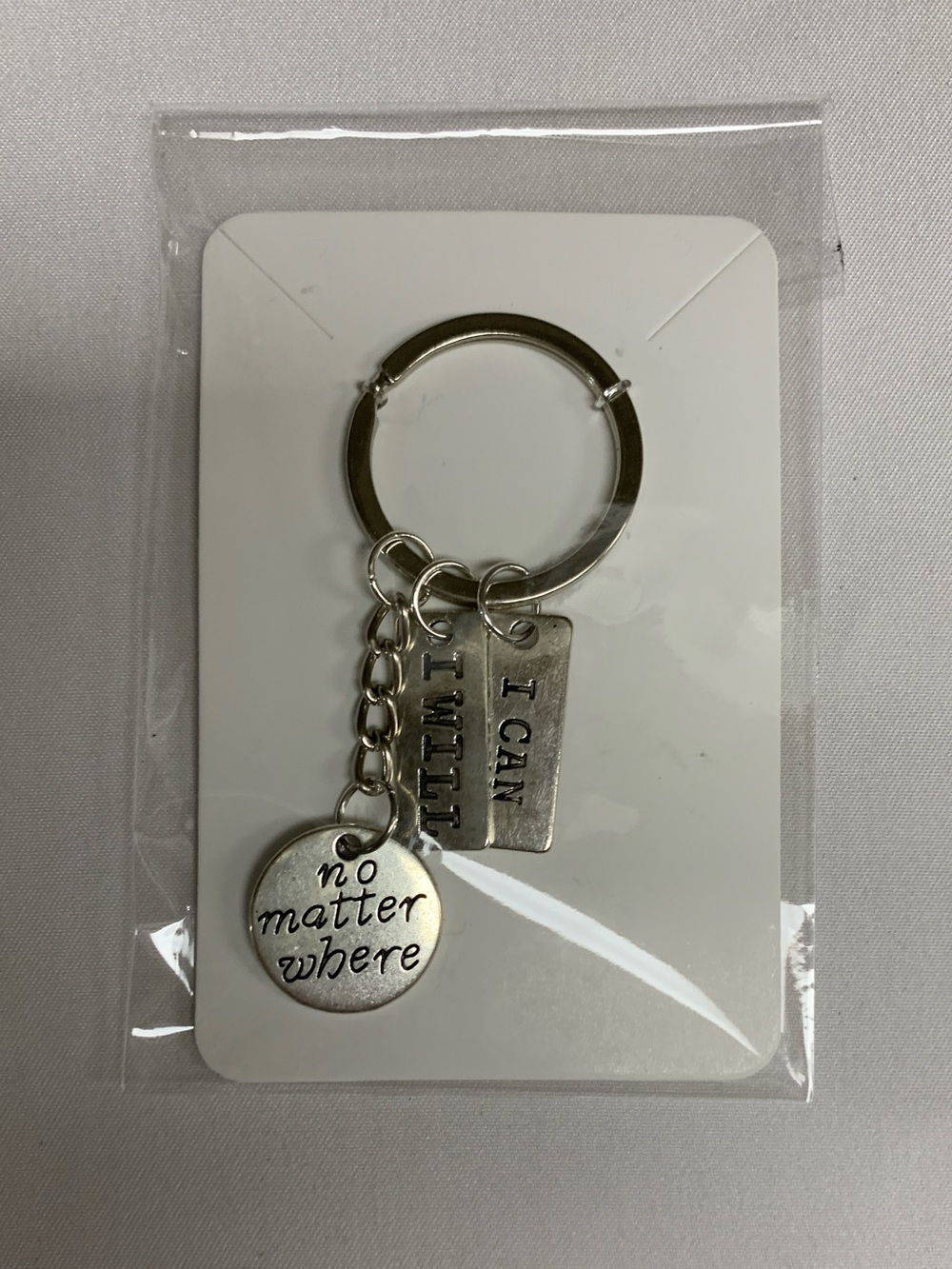 Silver Inspirational Keychain - "No Matter Where"